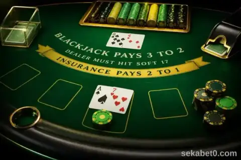 Sekabet canlı blackjack masası ve casino fişleri görseli